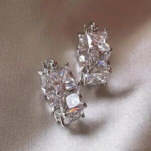 Huggie Earrings with Clear Princess Cut Stones and Tons of Bling #1452